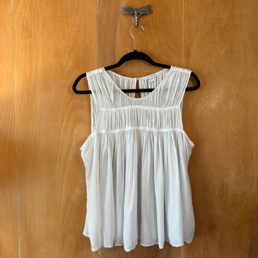 James Perse White Printed Pleated Sleeveless Babydoll Top Size 4 - Picture 13 of 14